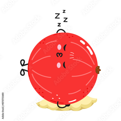 Cute red berry character sleeping on pillow