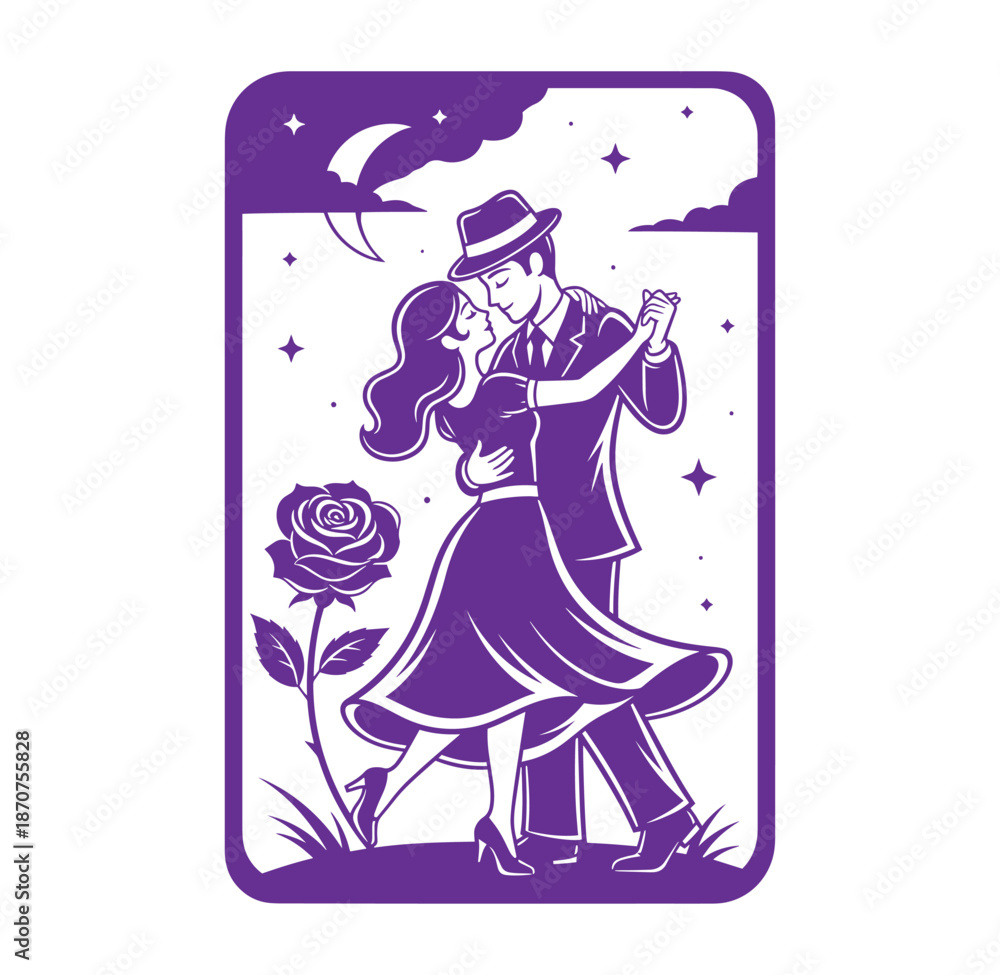 Obraz premium romantic couple dancing under starry night sky with rose