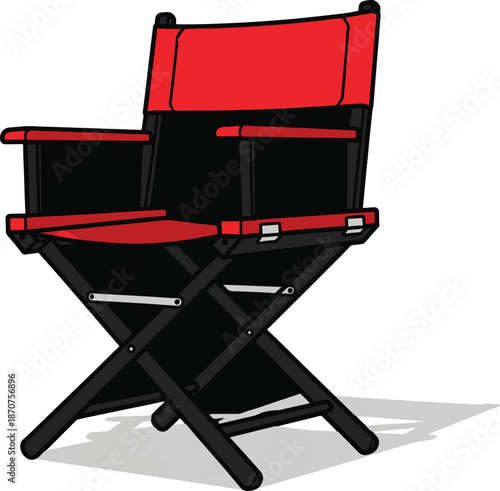 Director chair black and red fabric isolated on transparent background