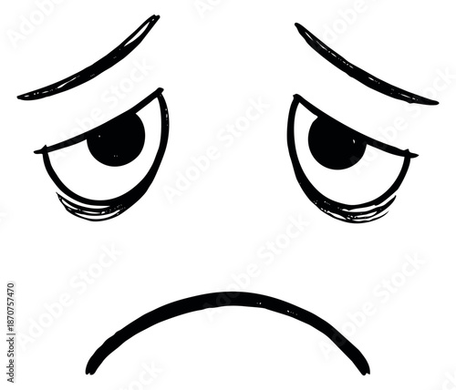 Hand drawn line art illustration of a sad face emoticon depicting sadness for graphic design