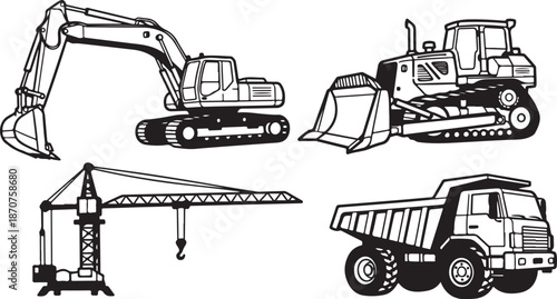 Construction vehicles and equipment illustration set