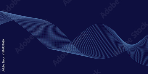 Abstract glowing wave lines on dark blue background. Dynamic wave pattern. Modern flowing wavy lines. Futuristic technology concept. Suit for banner, poster, cover, brochure, flyer, website