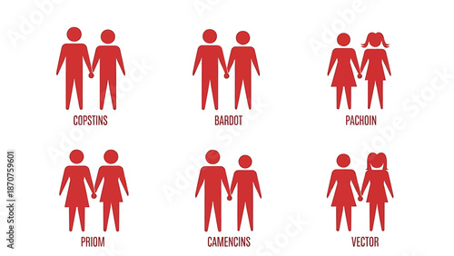 Six different social status icons for couples and individuals.