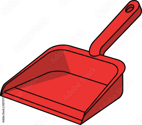 Red plastic dustpan for cleaning household chores