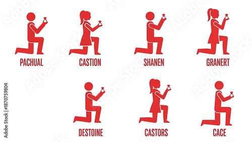 Eight red silhouettes of people kneeling and holding guns with names below each figure.
