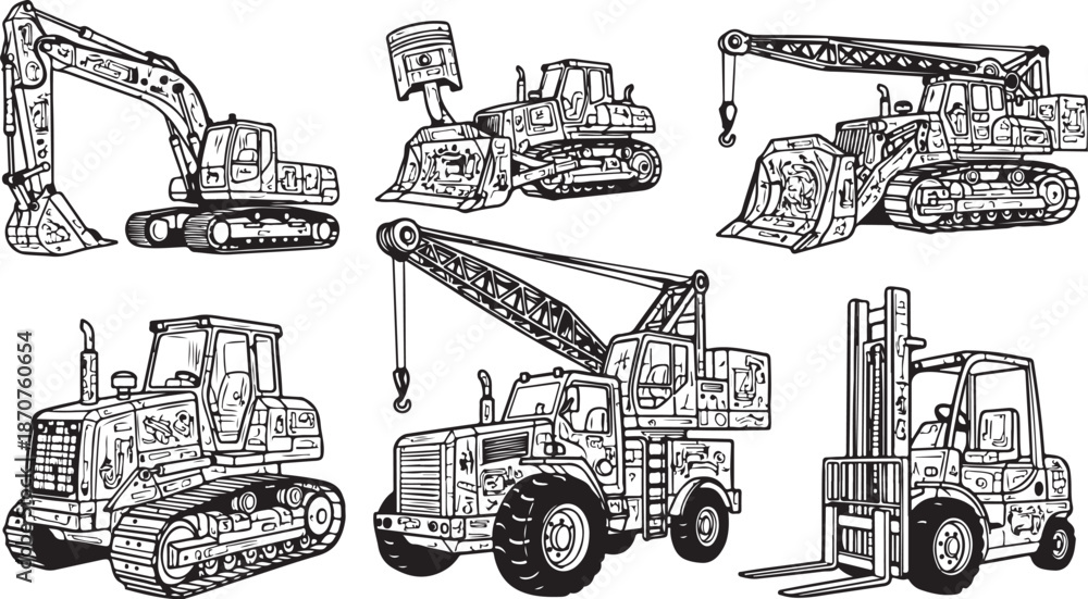 Fototapeta premium Heavy machinery and construction equipment illustrations