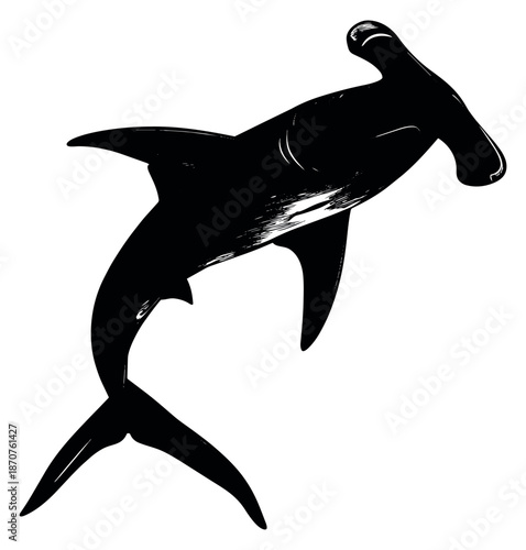 Brush stroke illustration of a hammerhead shark depicting a powerful predator for marine life