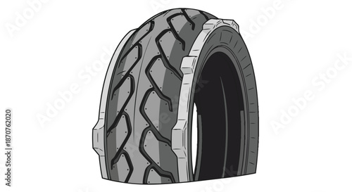 Vehicle tire with visible tread pattern, automotive rubber component illustration
