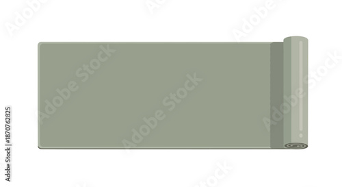 Grey green yoga mat partially rolled, isolated on white, for fitness, exercise, and meditation