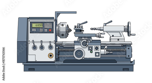 Pixel Art CNC Lathe Machine Illustration for Industrial Manufacturing
