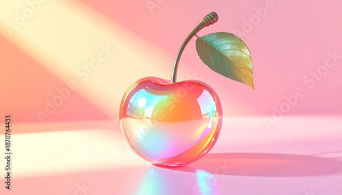 Glossy Glass Cherry with Soft Pastel Lighting