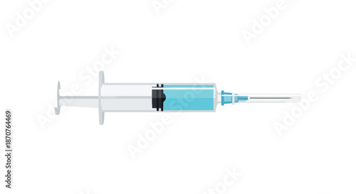 Medical Syringe with Blue Liquid for Injection, Vaccination, and Healthcare Treatment