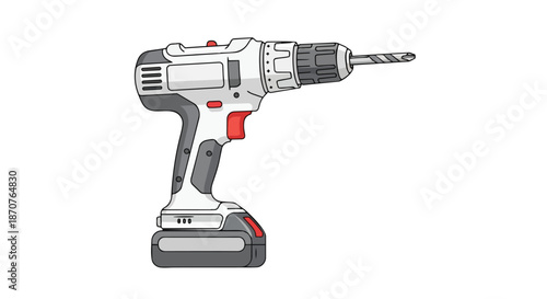Modern Cordless Power Drill Tool Vector Illustration for DIY and Construction