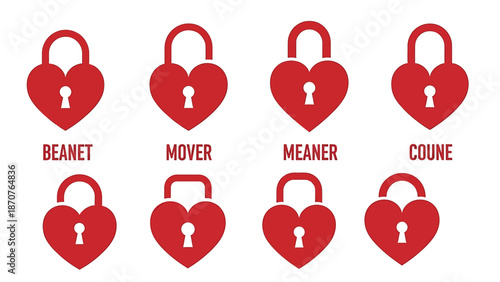Heart Shaped Locks with Scrambled Words on White Background.