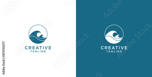 Ocean wave logo in a circle. Minimalist and simple vector design.