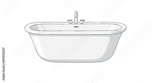 Modern white freestanding bathtub with faucet, bathroom interior fixture