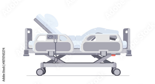 Modern adjustable hospital bed isolated on white background