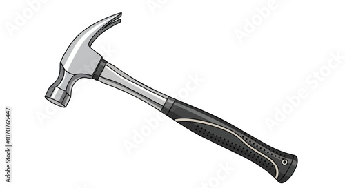 Modern Claw Hammer with Black Grip Handle Isolated on White Background
