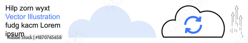 Cloud storage, data synchronization, technology integration, modern computing, innovation, digital backup. A cloud with a blue refresh symbol and minimal outlines. Cloud storage and data