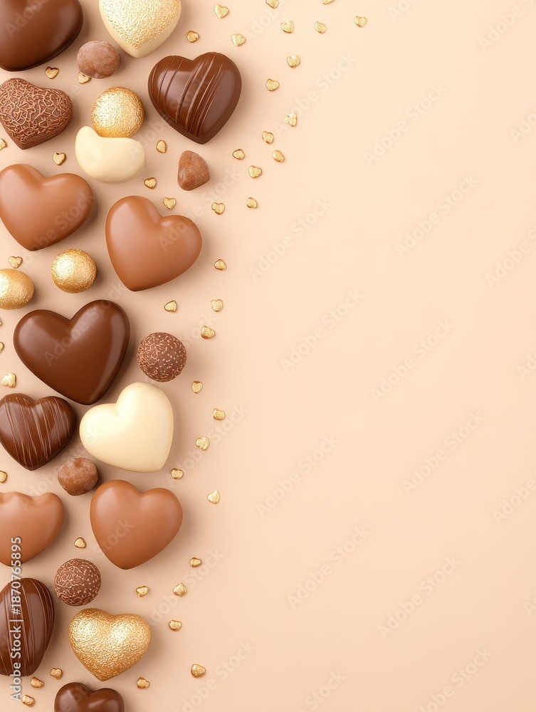 Obraz premium Valentine's day celebration with assorted chocolate hearts soft background product photography sweetness close-up view