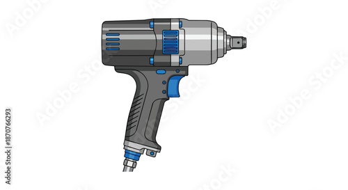 Pneumatic impact wrench isolated on white background, powerful air tool for automotive and industrial work