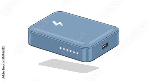 Blue portable power bank with lightning icon, essential tech for mobile device charging