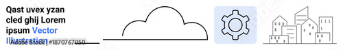 Cloud linked to gear icon and modern cityscape. Ideal for technology, cloud storage, innovation, business, networking, smart cities, and simple landing page