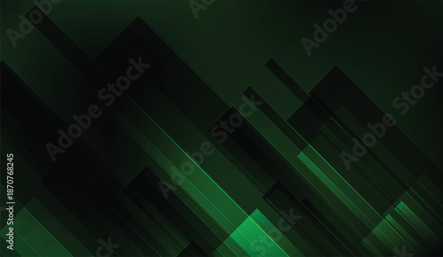 Dark green and black geometric abstract background with overlapping diagonal lines for modern technology use
