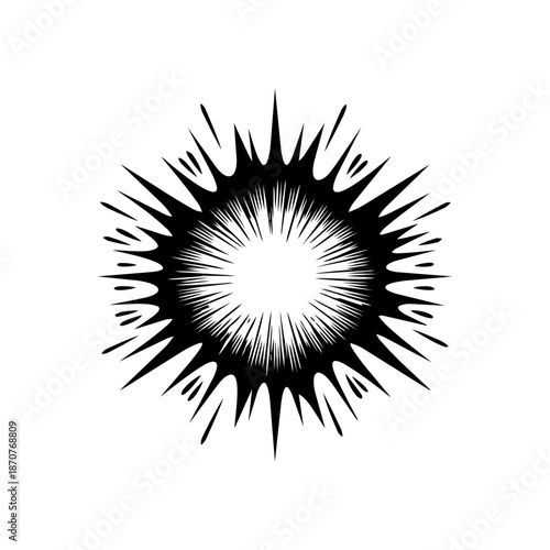 High-impact radial burst with sharp rays expanding outward, symbolizing power, explosion of energy, breakthrough moments, and dramatic emphasis.