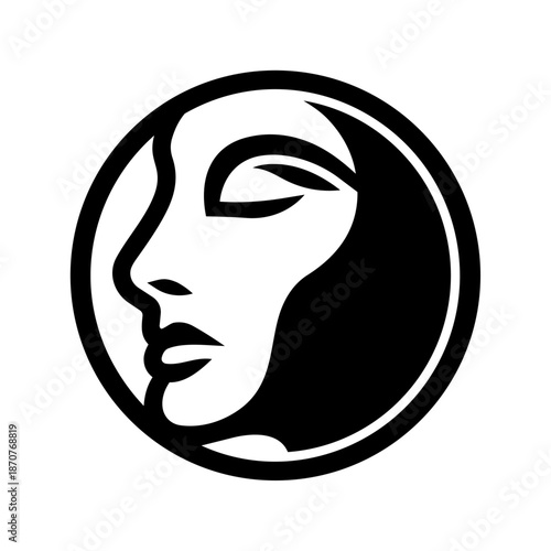 Abstract human face enclosed in a circle expressing calm, introspection, emotional balance, and modern identity symbolism.