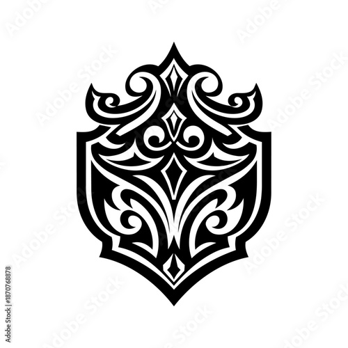 Ornate symmetrical crest with flowing decorative elements, representing elegance, tradition, luxury craftsmanship, and refined heritage.
