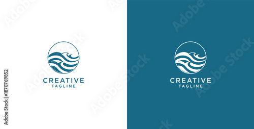 Ocean wave logo in a circle. Minimalist and simple vector design.