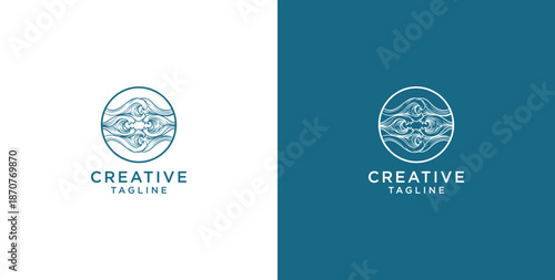 Ocean wave logo in a circle. Minimalist and simple vector design.