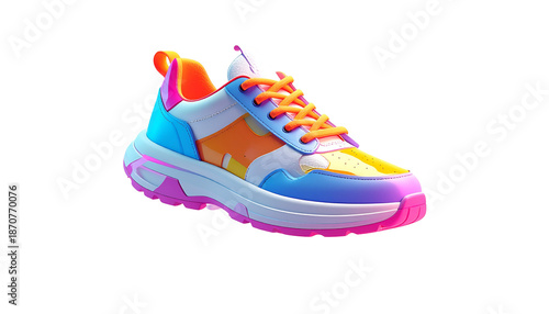 Vibrant, colorful athletic shoe with bold design and clean lines