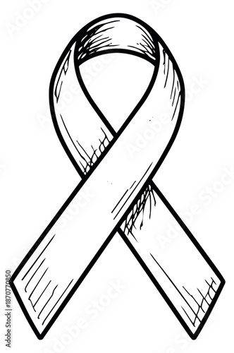 Hand drawn line art illustration of an awareness ribbon depicting support for a cause
