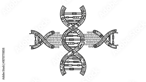Tech DNA Double Helix Binary Code and Electronics Vector Black