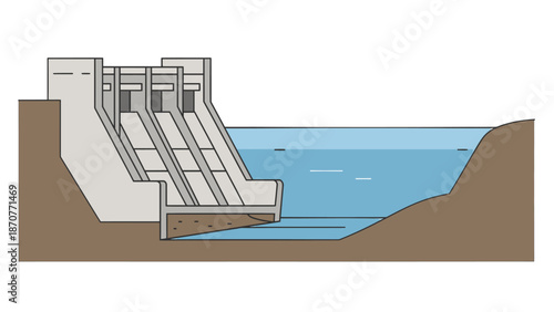 Crosssection diagram of a hydroelectric dam with water reservoir. Lunar New Year Vector Illustration. EPS Editable