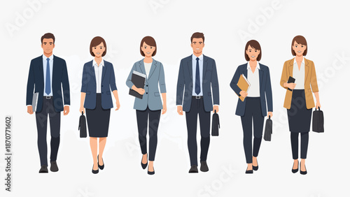Diverse group of business professionals walking confidently dressed in smart business attire ready for work. Lunar New Year Vector Illustration. EPS Editable