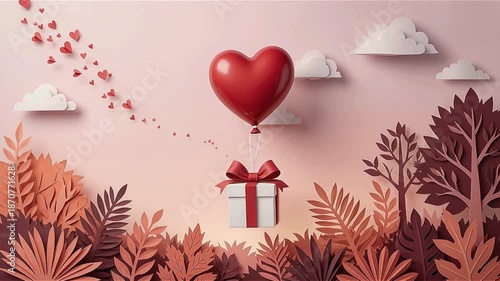 Gift Boxes with Floating Heart Balloons, Love Heart Balloon Flying with Gift Box