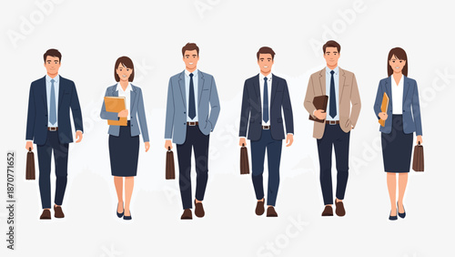 Diverse Group of Business Professionals Walking Together. Lunar New Year Vector Illustration. EPS Editable