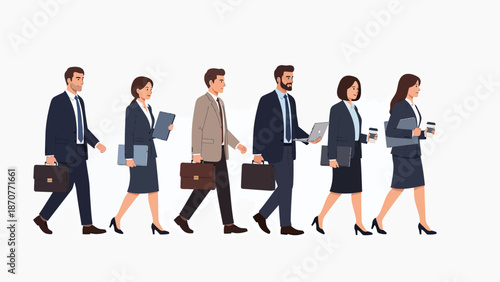 Diverse group of business professionals walking together showcasing teamwork and corporate unity. Lunar New Year Vector Illustration. EPS Editable