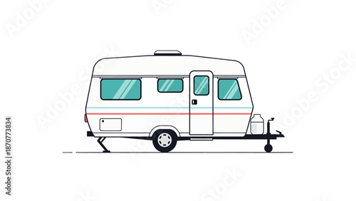 Vintage Caravan Trailer for Road Trip and Camping Adventure. Lunar New Year Vector Illustration. EPS Editable