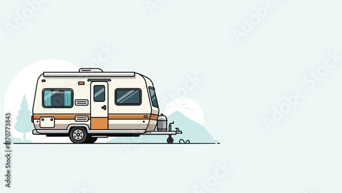 Vintage Travel Trailer Parked on a Minimalist Background. Lunar New Year Vector Illustration. EPS Editable