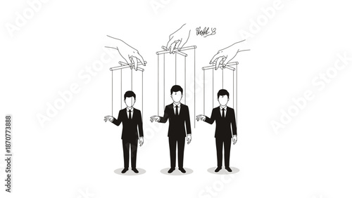 Puppet Masters Manipulating Businessmen with Strings Control and Influence Concept. Lunar New Year Vector Illustration. EPS Editable