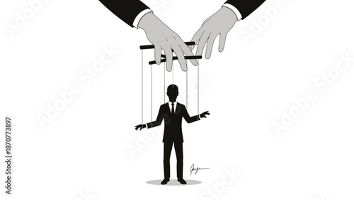 Puppeteer controlling a businessman as a puppet symbolizing manipulation and control. Lunar New Year Vector Illustration. EPS Editable