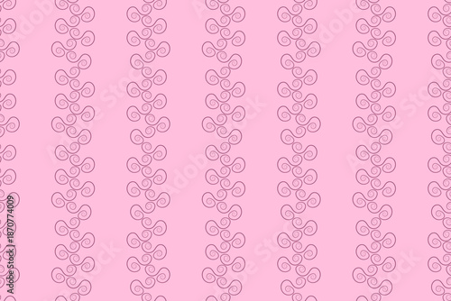 Feminine seamless pattern featuring vertical columns of pink swirling line art on a soft pink background, ideal for nursery wallpaper, boutique branding, and romantic stationery.