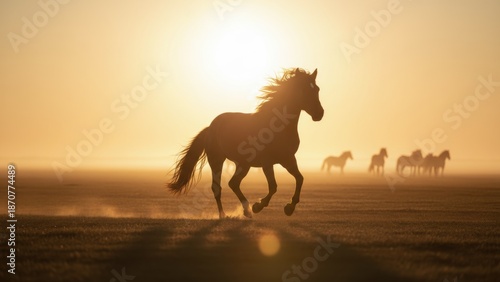 Golden Hour Gallop: Majestic Wild Horse at Sunset