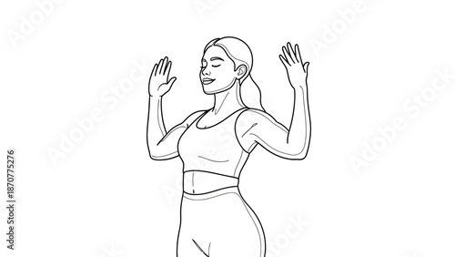 Woman with Eyes Closed Raising Hands Peaceful Mindfulness Illustration