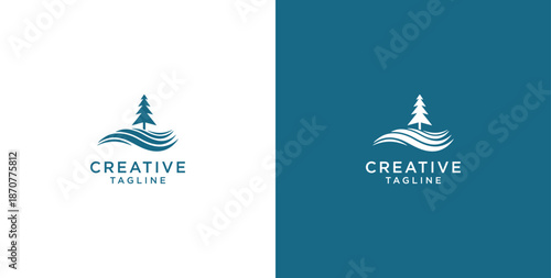 Ocean wave logo in a circle. Minimalist and simple vector design.