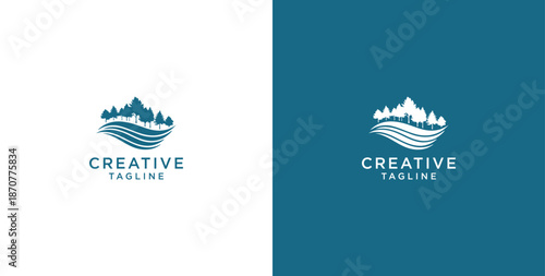 Ocean wave logo in a circle. Minimalist and simple vector design.